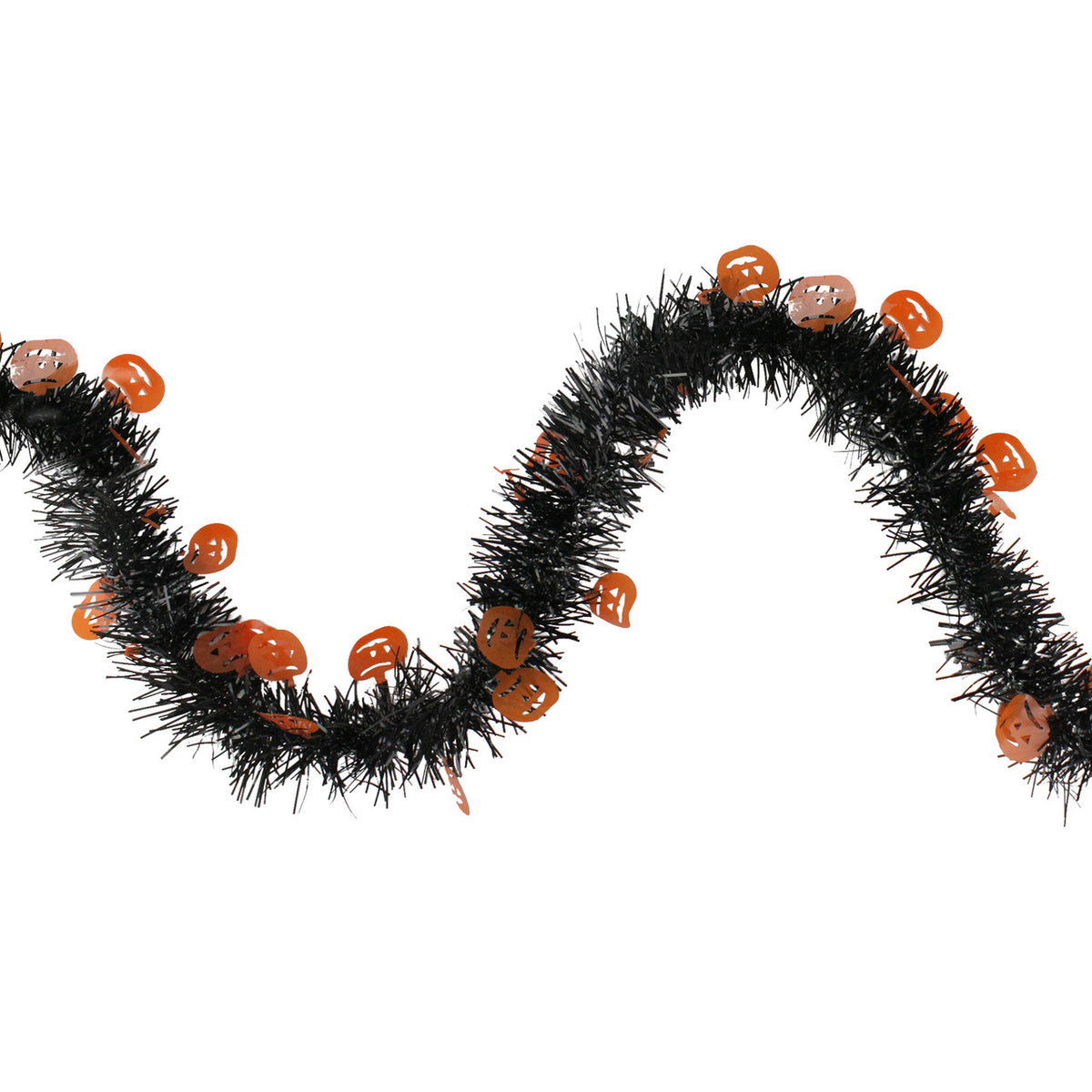 Jack O Lanterns 50&#39; Halloween Tinsel Garland Black with Orange