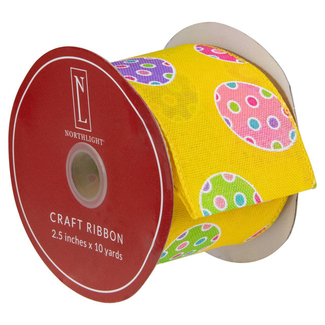 Easter Egg Wired Spring Craft Ribbon 2.5 Inch 10 Yards Yellow