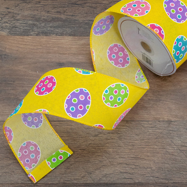 Easter Egg Wired Spring Craft Ribbon 2.5 Inch 10 Yards Yellow