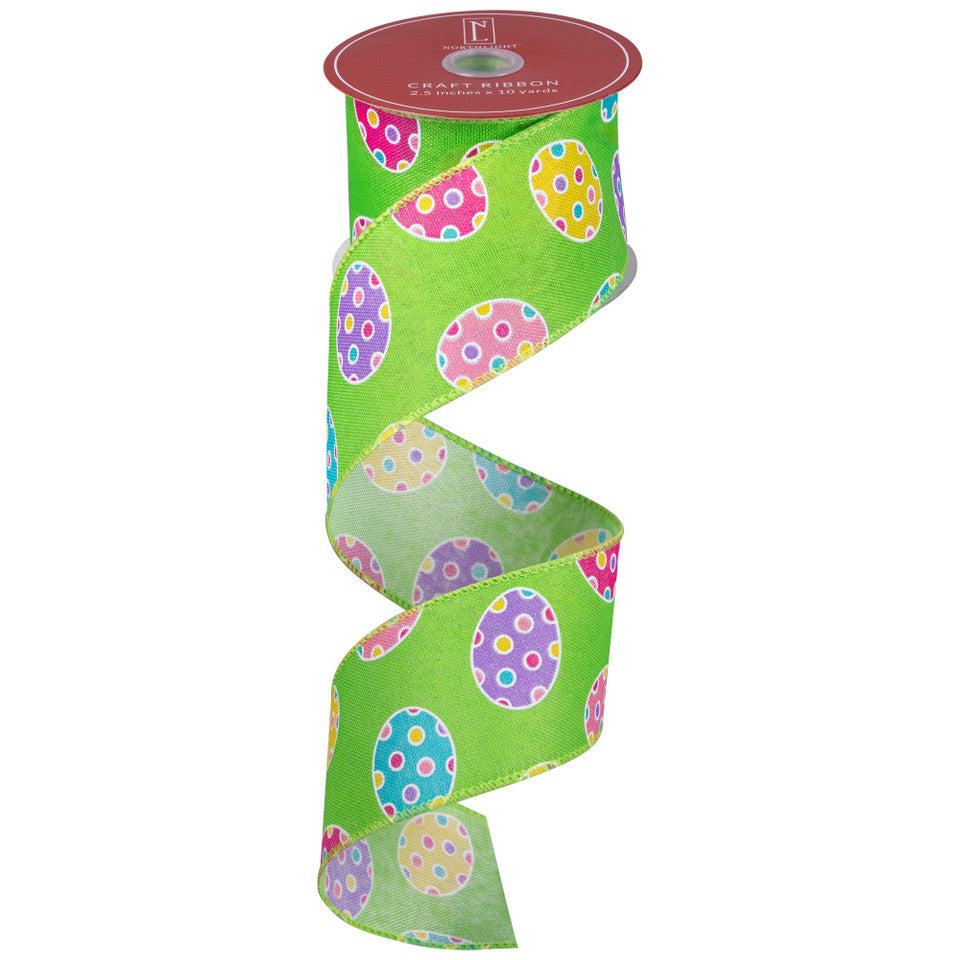 Polka Dotted Easter Eggs Wired Spring Craft Ribbon 2.5" x 10 Yards