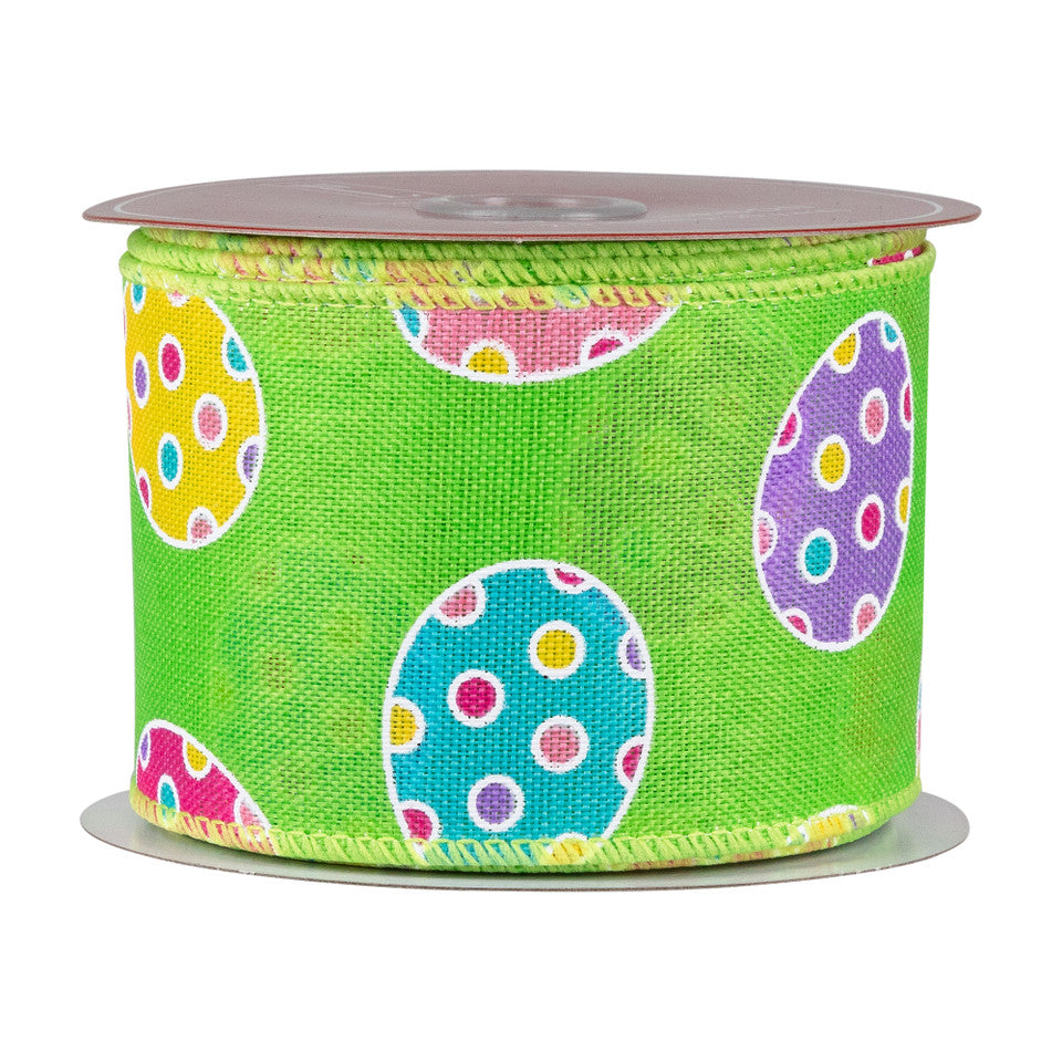 Polka Dotted Easter Eggs Wired Spring Craft Ribbon 2.5" x 10 Yards