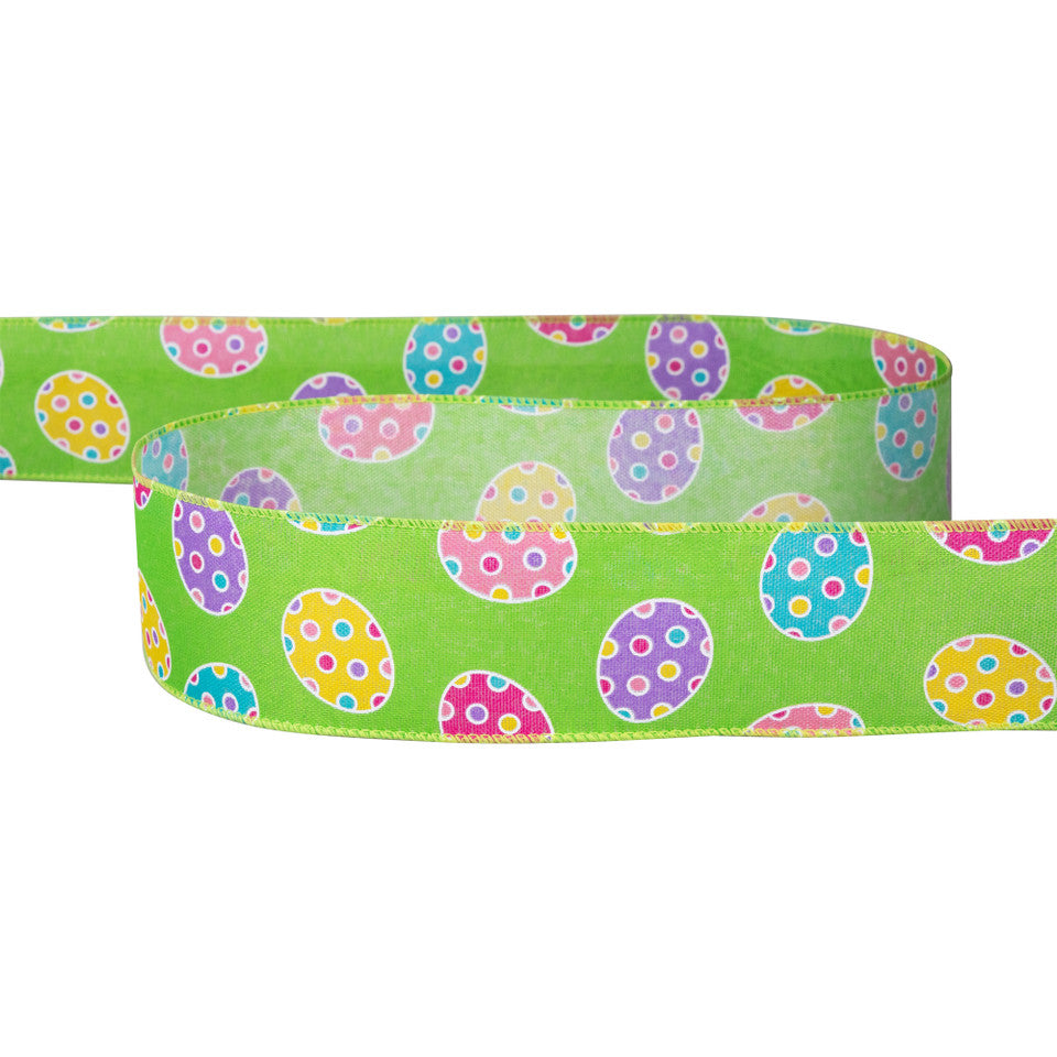 Polka Dotted Easter Eggs Wired Spring Craft Ribbon 2.5" x 10 Yards