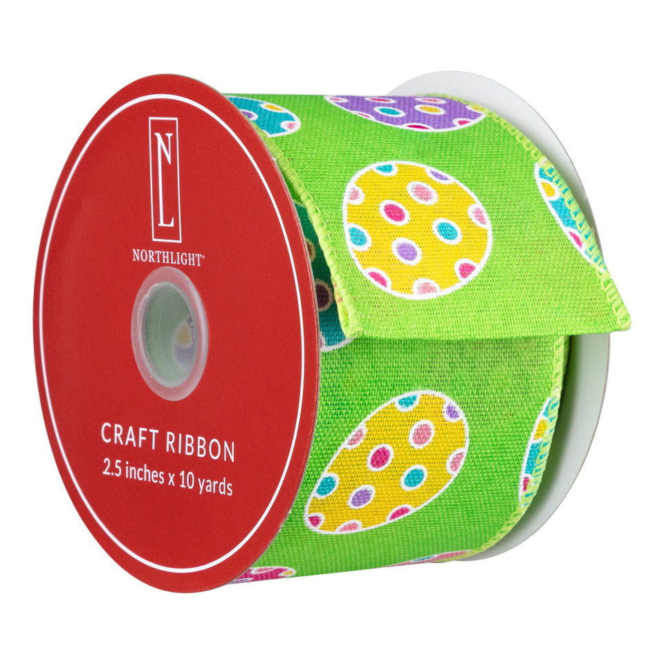 Polka Dotted Easter Eggs Wired Spring Craft Ribbon 2.5" x 10 Yards