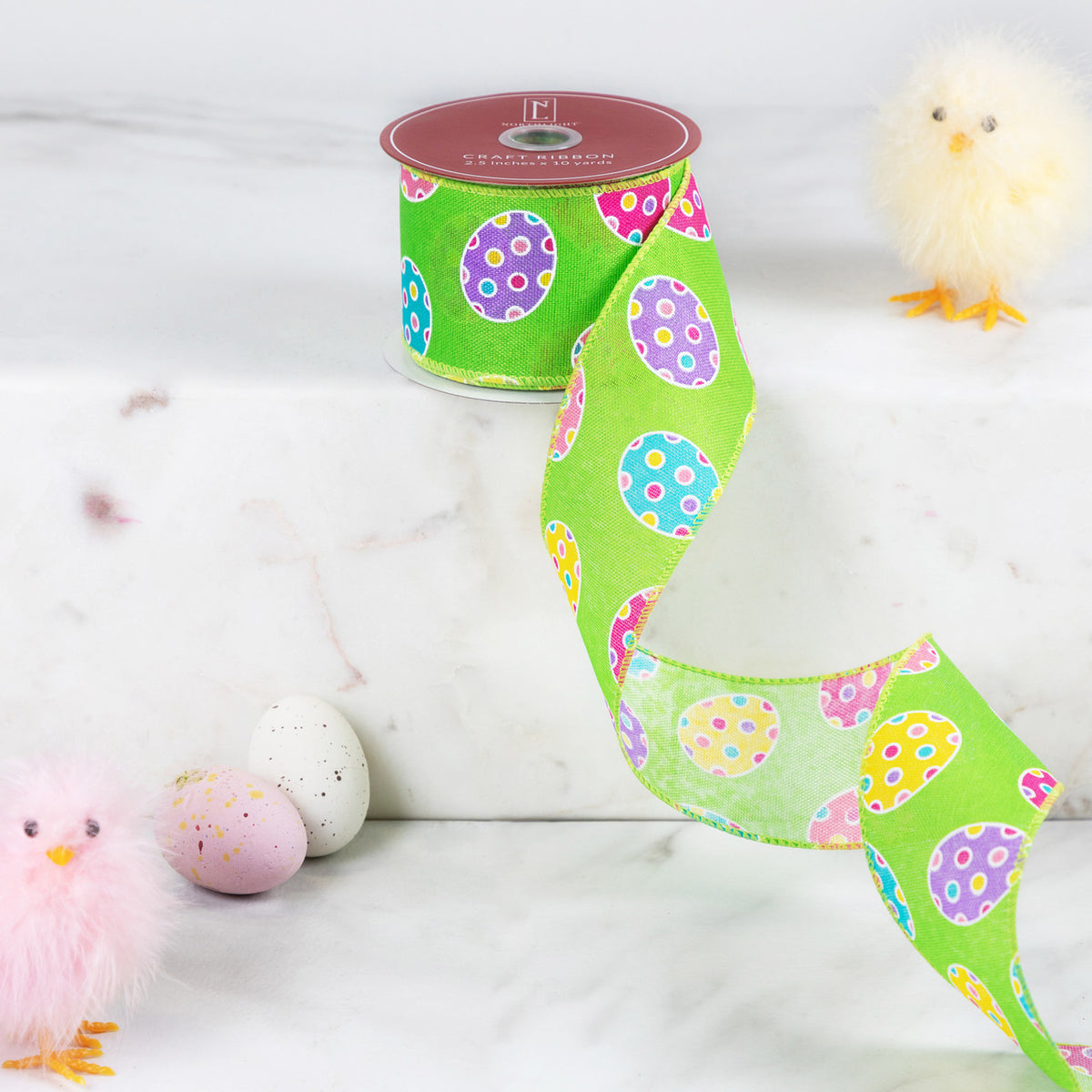 Polka Dotted Easter Eggs Wired Spring Craft Ribbon 2.5" x 10 Yards