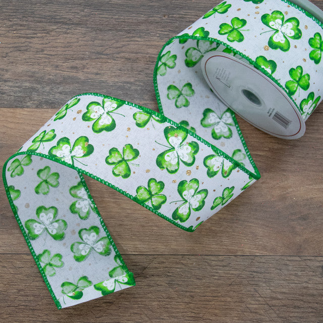 St Patricks Day Shamrock Wired Spring Craft Ribbon 2.5&quot; x 10 Yards