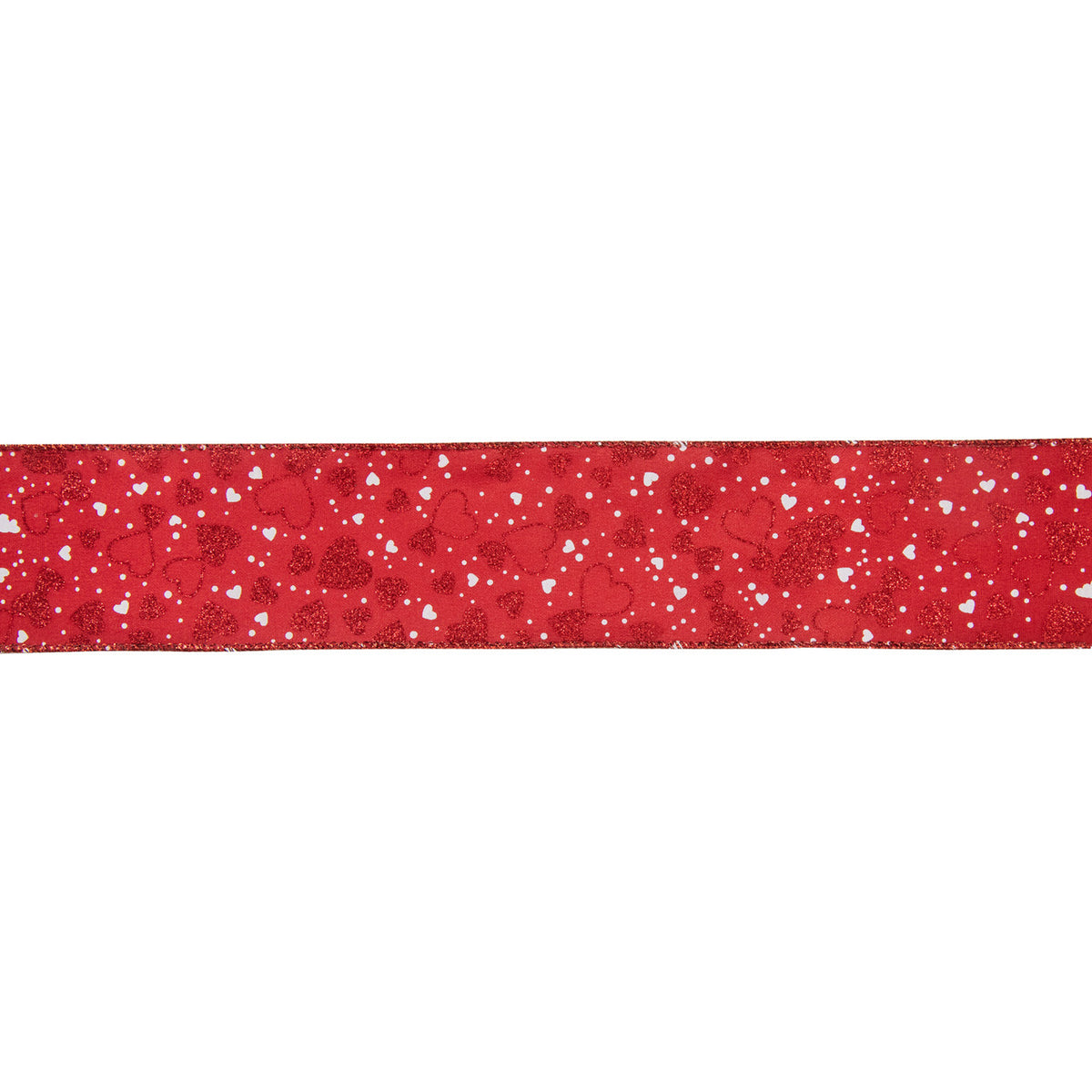 Hearts Valentiness Day Wired Craft Ribbon 2.5&quot; x 10 Yards (Red and White)