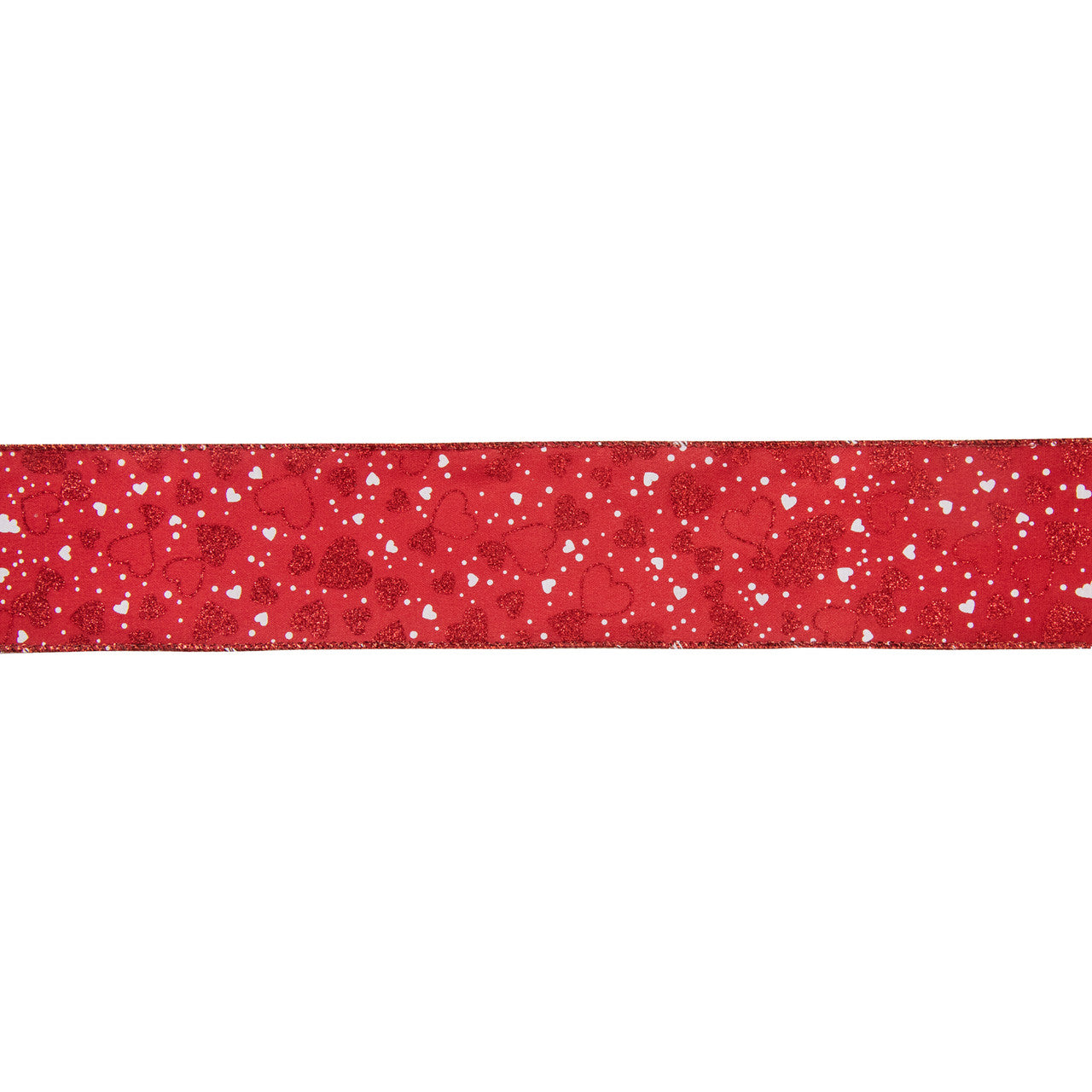 Hearts Valentiness Day Wired Craft Ribbon 2.5" x 10 Yards (Red and White)