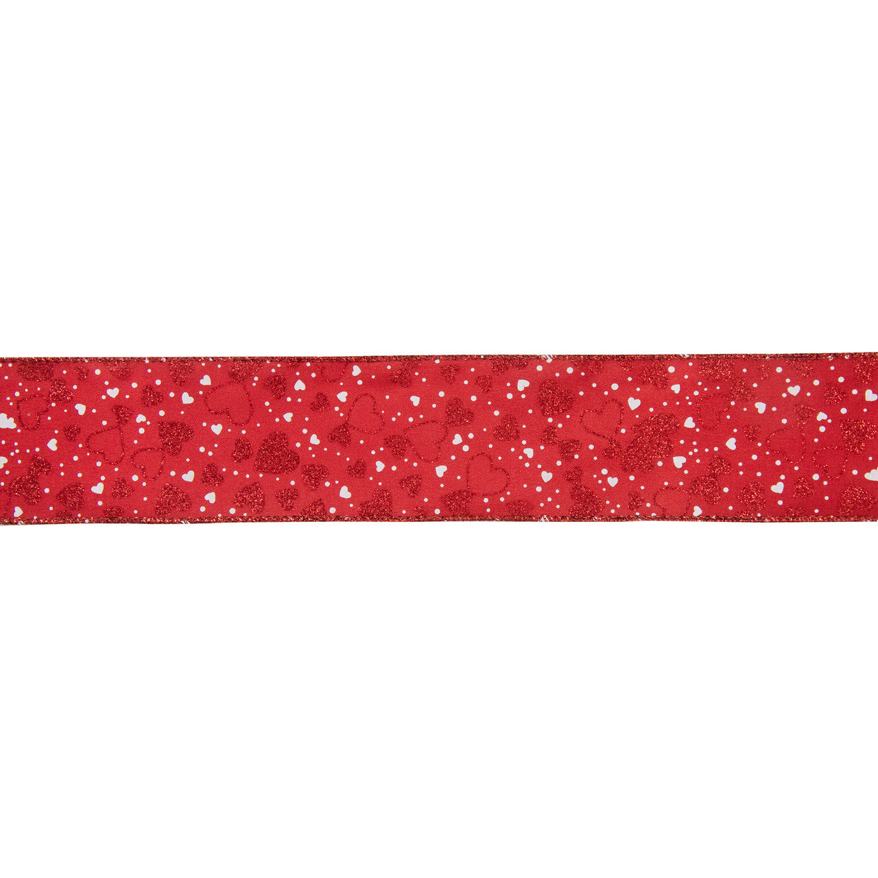 Hearts Valentiness Day Wired Craft Ribbon 2.5" x 10 Yards (Red and White)