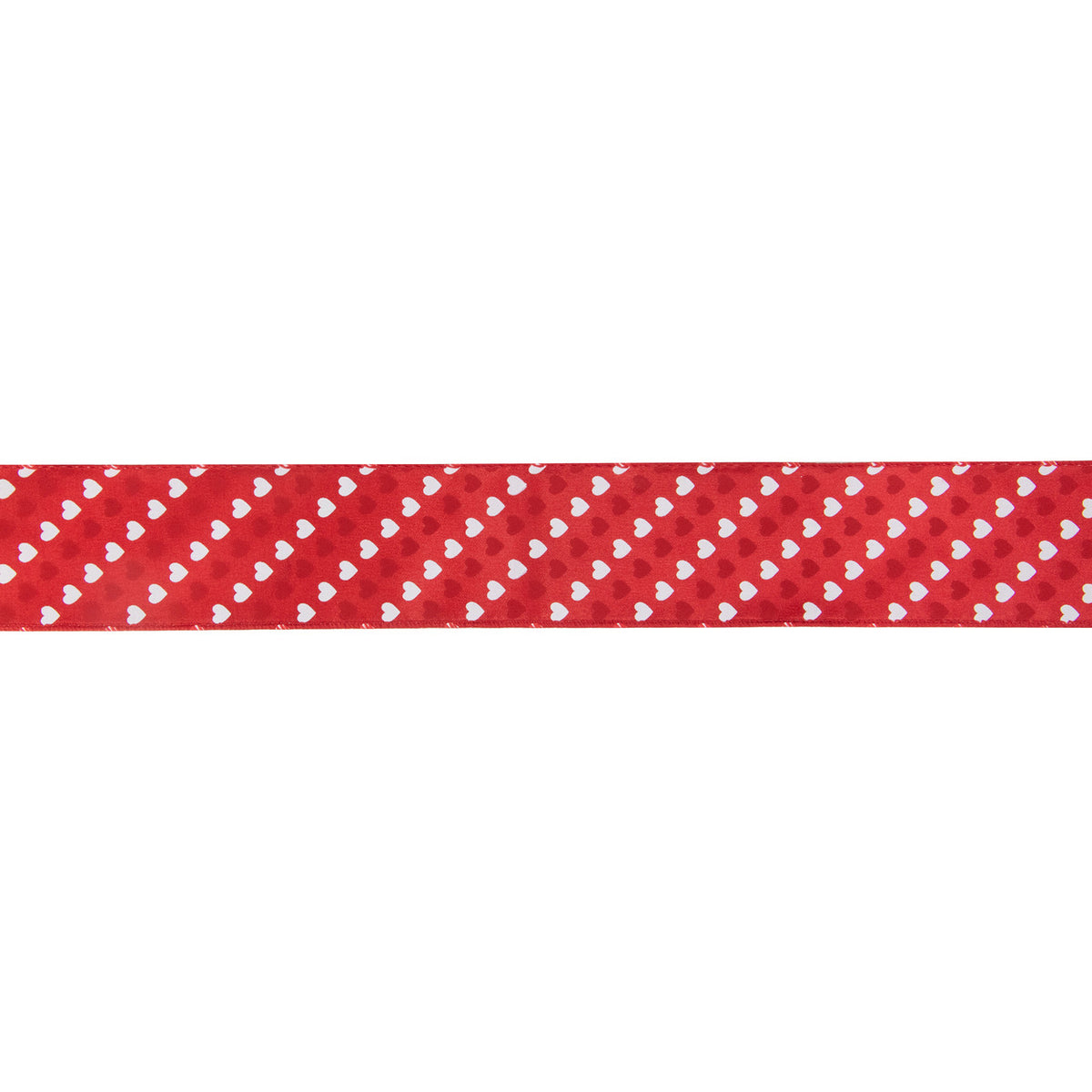 Diagonal Hearts Wired Craft Ribbon Red White 2.5&quot; x 10 Yards for Valentine&#39;s Day Decoration