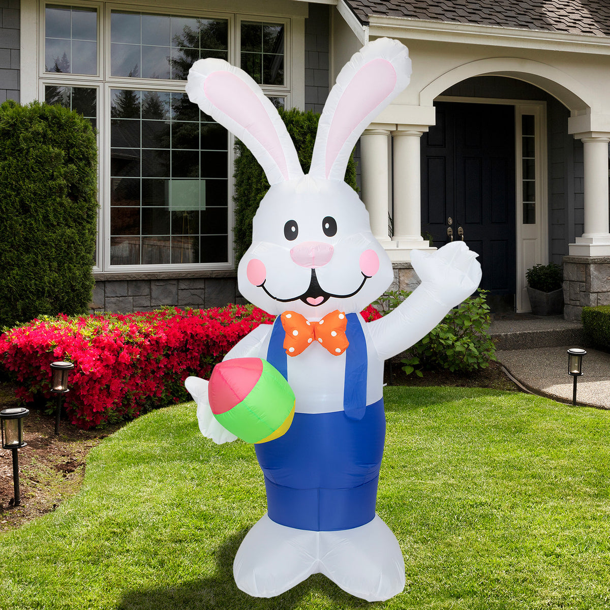7ft Inflatable Lighted Standing Easter Bunny with Egg Outdoor Decoration