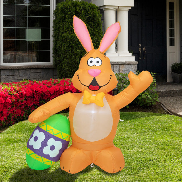LED Lighted Easter Bunny Inflatable with Egg Outdoor Decor 4&#39;