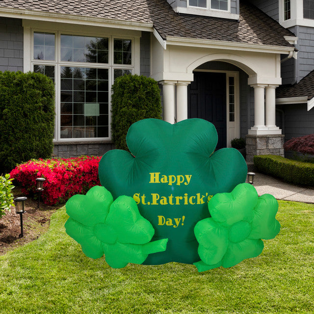 Inflatable Happy St. Patrick&#39;s Day 60&quot; LED Lighted Triple Shamrock Outdoor Decoration