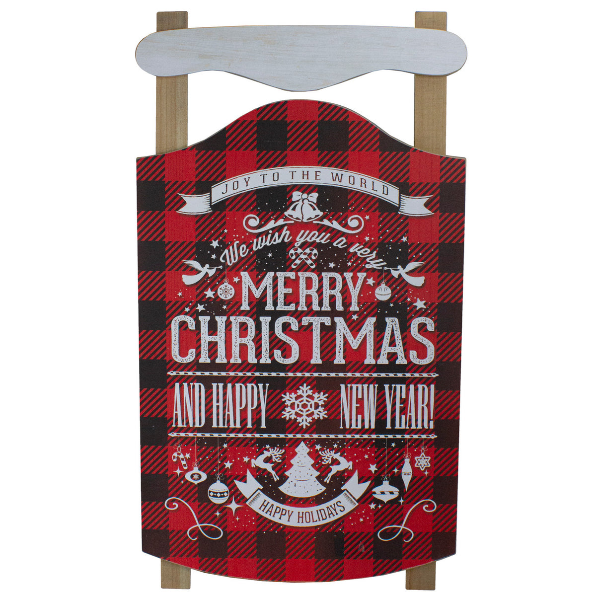 Buffalo Plaid Merry Christmas Sled Wooden Hanging Wall Sign 24&quot; for Home Decor