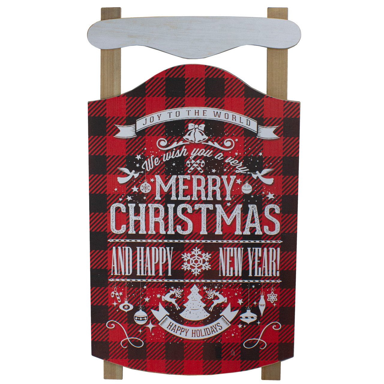 Buffalo Plaid Merry Christmas Sled Wooden Hanging Wall Sign 24" for Home Decor