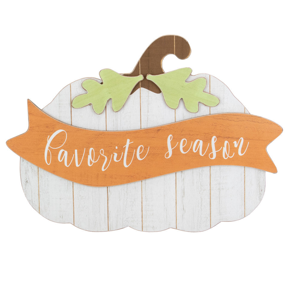 Rustic 19&quot; Wooden Pumpkin Favorite Season Sign White Hanging Fall Harvest Wall Decor