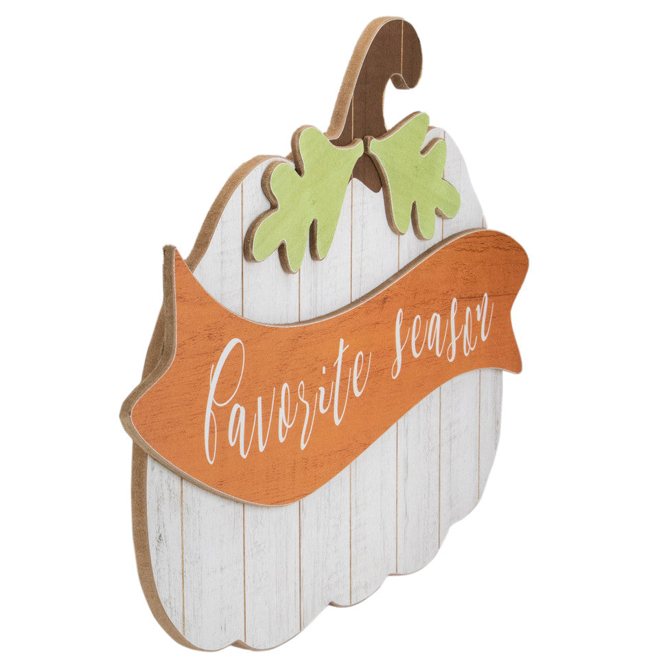 Rustic 19" Wooden Pumpkin Favorite Season Sign White Hanging Fall Harvest Wall Decor