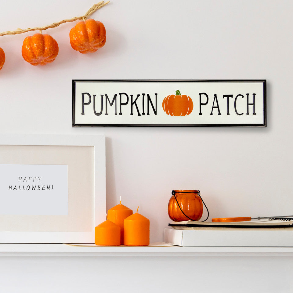 Rustic Metal Fall Wall Decor 31.5&quot; Embossed Pumpkin Patch Harvest Sign