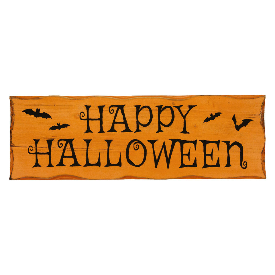 Happy Halloween Wooden Wall Sign 24" with Bats