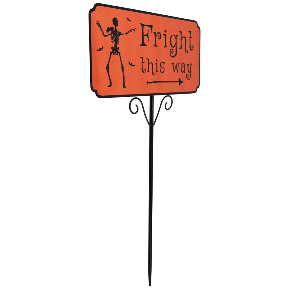 Skeleton &quot;Fright This Way&quot; Sign 27.5-Inch Metal Halloween Lawn Stake
