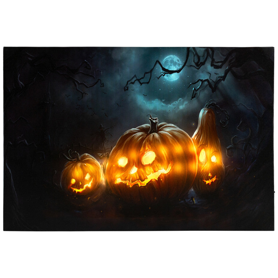 LED Lighted Jack-O'-Lantern Wall Decor 23.5" Halloween Canvas Art