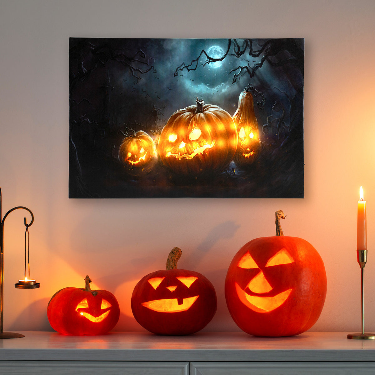 LED Lighted Jack-O&#39;-Lantern Wall Decor 23.5&quot; Halloween Canvas Art