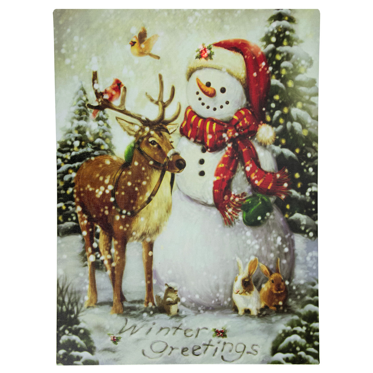 Lighted Snowman and Reindeer Christmas Canvas Wall Art