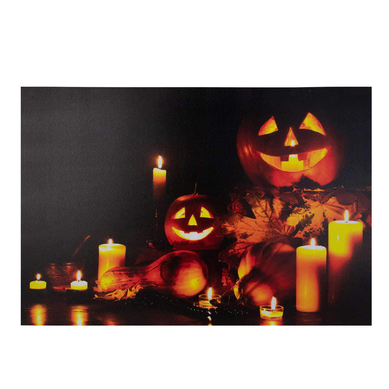 Halloween Canvas Wall Art 15.75" x 23.5" LED Lighted Jack-O-Lanterns and Leaves