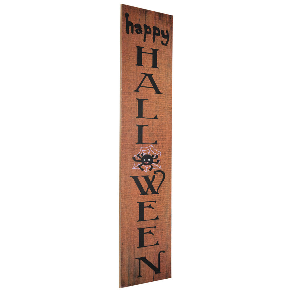 Outdoor Happy Halloween Wooden Board Sign 3-Foot Spooky Porch Decor with Spider Accent