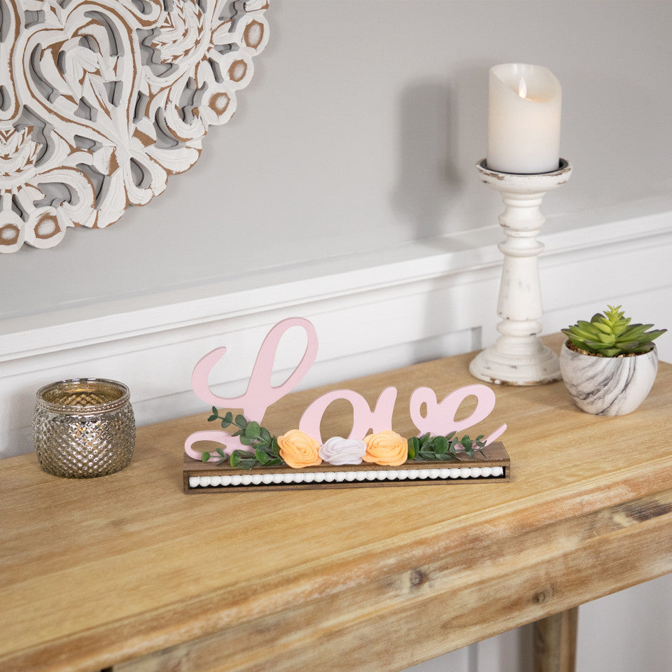 Love with Flowers Wooden Valentine&#39;s Day Sign 11.25&quot; For Decoration