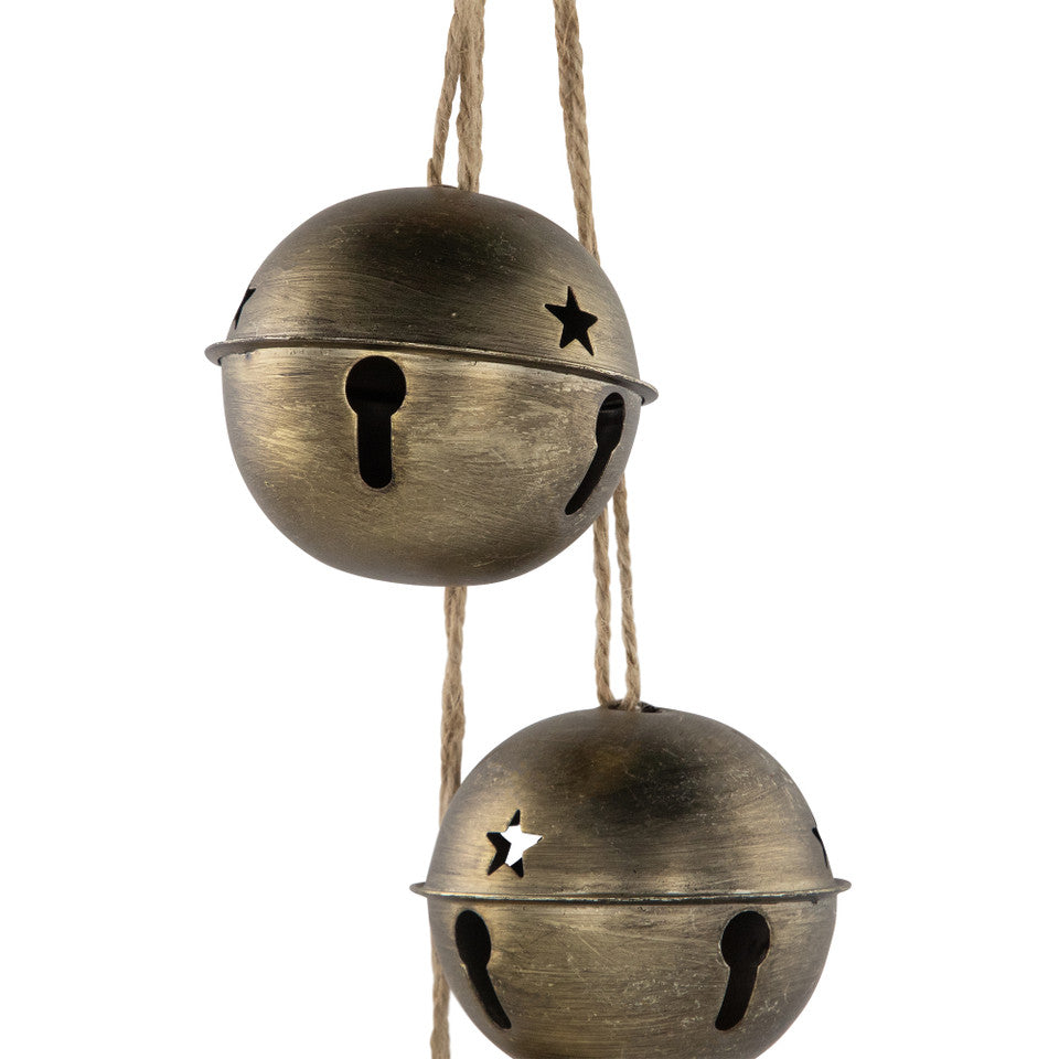 Classic Holiday Decor 20" Gold Jingle Bells with Plaid Bow Hanging Ornament