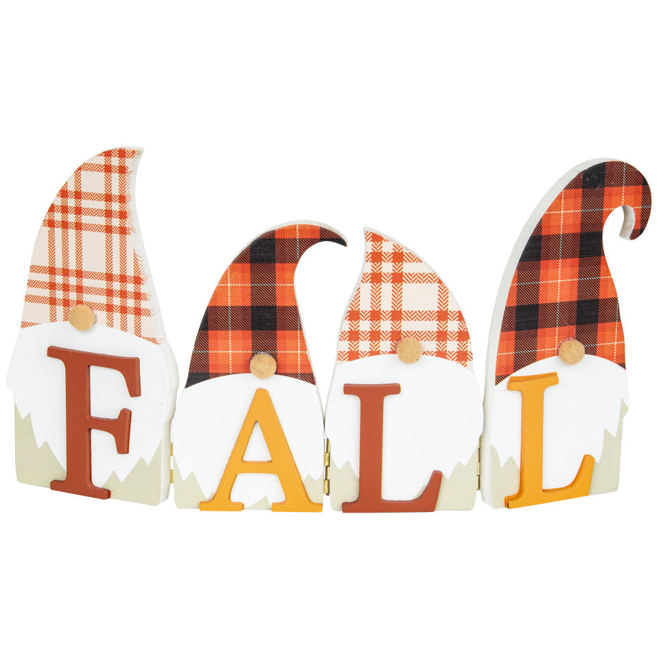 Plaid Gnomes Happy Fall Autumn Harvest Sign Rustic Wooden Plaque (10&quot;)