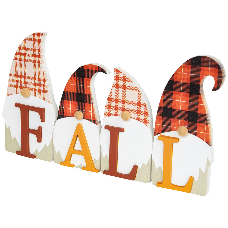 Plaid Gnomes Happy Fall Autumn Harvest Sign Rustic Wooden Plaque (10")