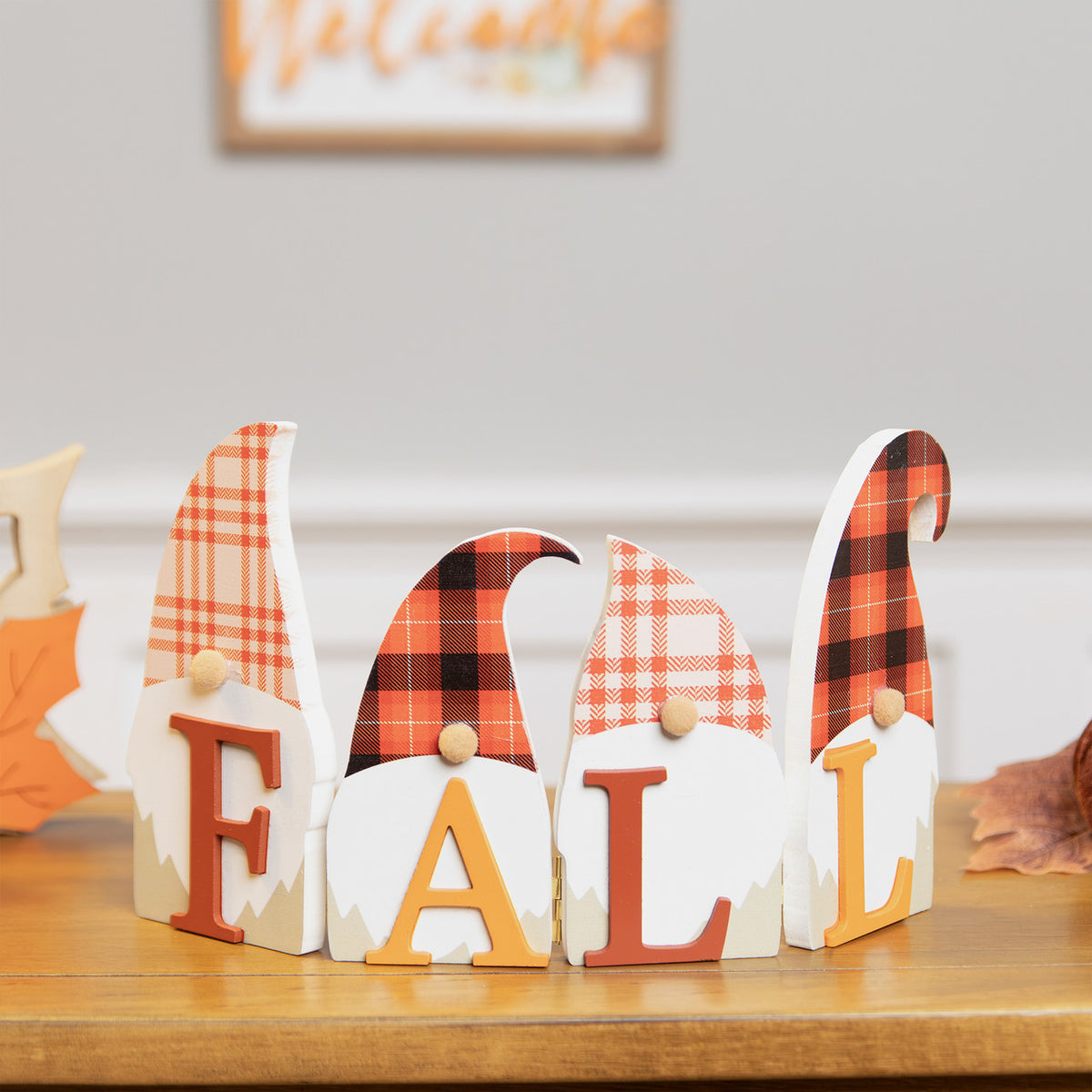Plaid Gnomes Happy Fall Autumn Harvest Sign Rustic Wooden Plaque (10&quot;)