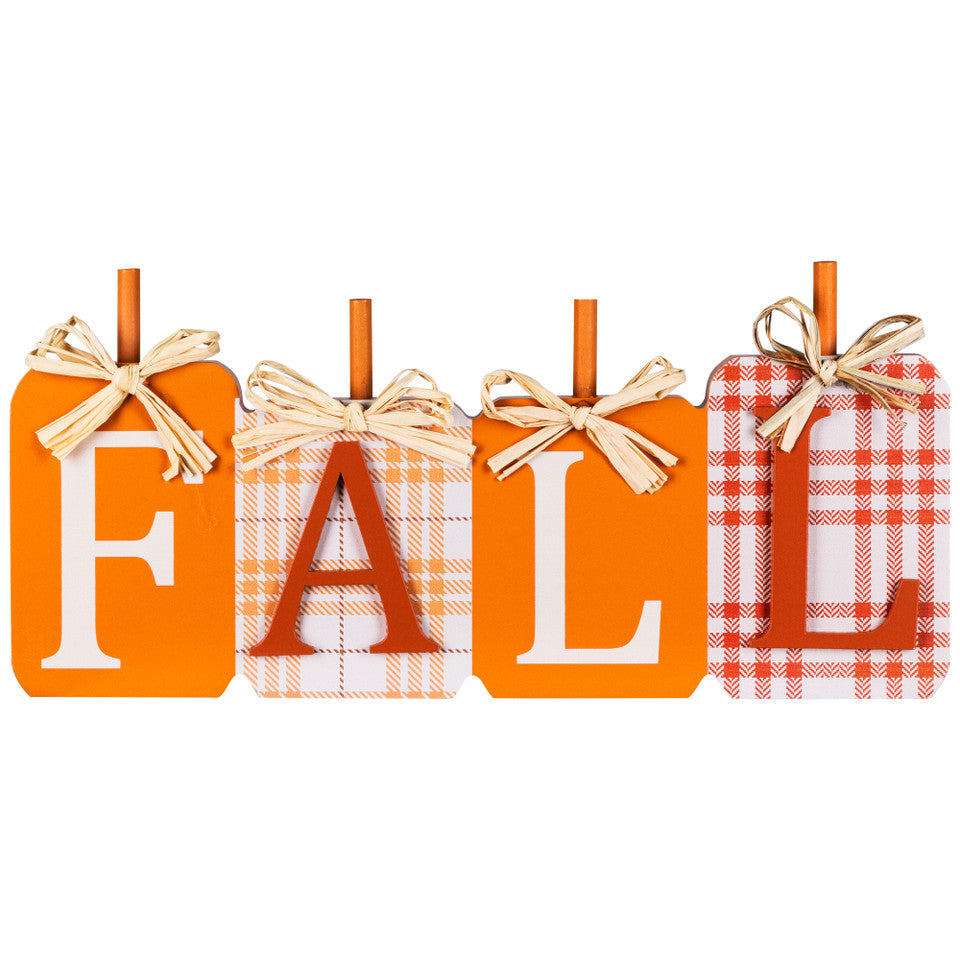 Fall Harvest Plaid Pumpkins Wood Sign 11 Inch Autumn Farmhouse Wall Decor