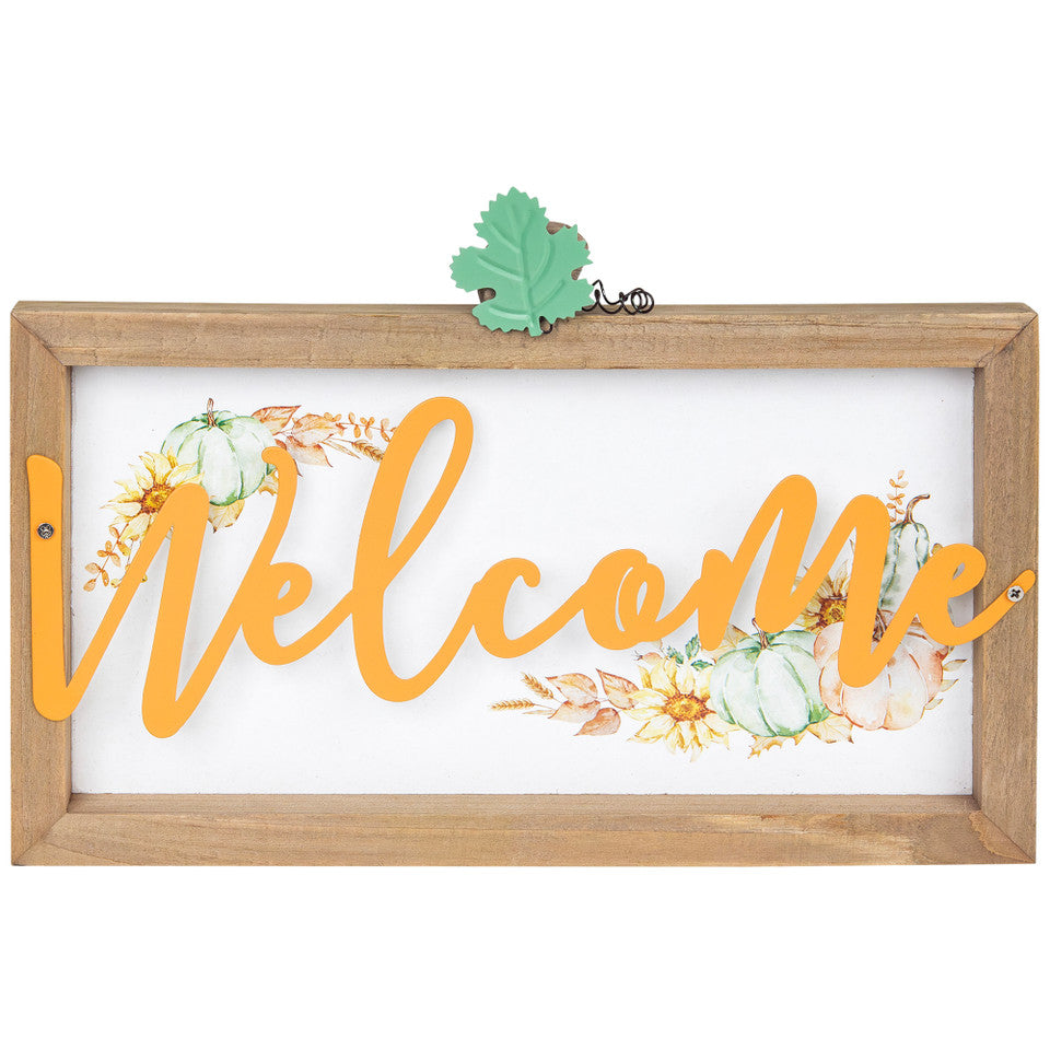 Pumpkins and Sunflowers Welcome Fall Harvest Wall Sign - 11"
