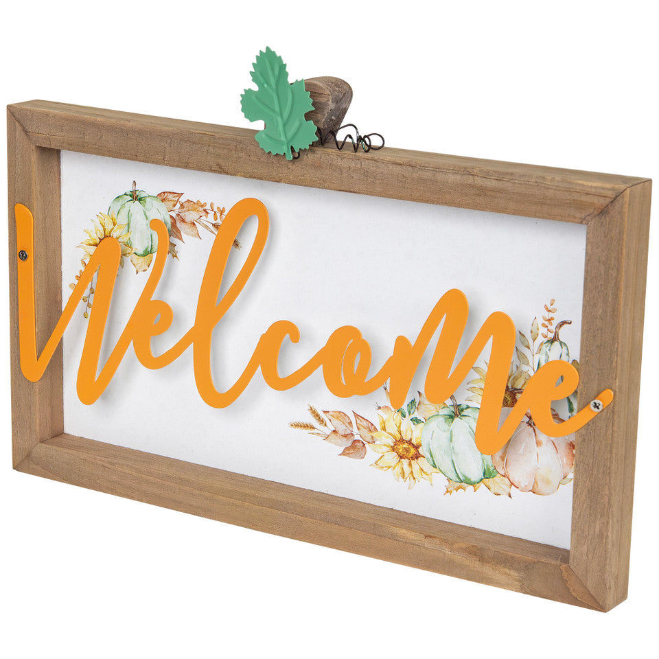 Pumpkins and Sunflowers Welcome Fall Harvest Wall Sign - 11&quot;