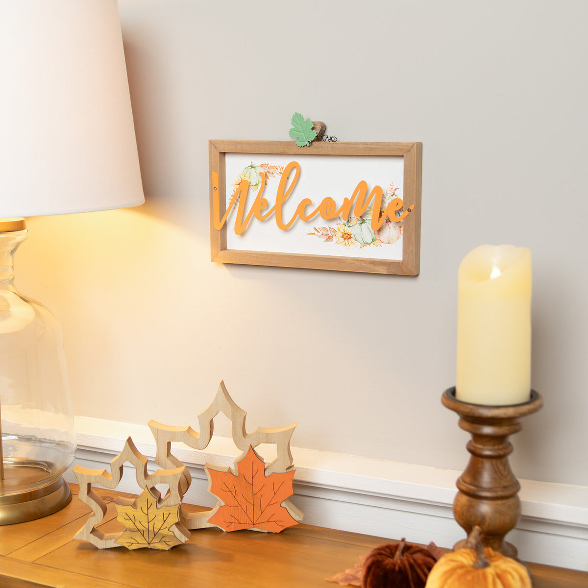 Pumpkins and Sunflowers Welcome Fall Harvest Wall Sign - 11&quot;