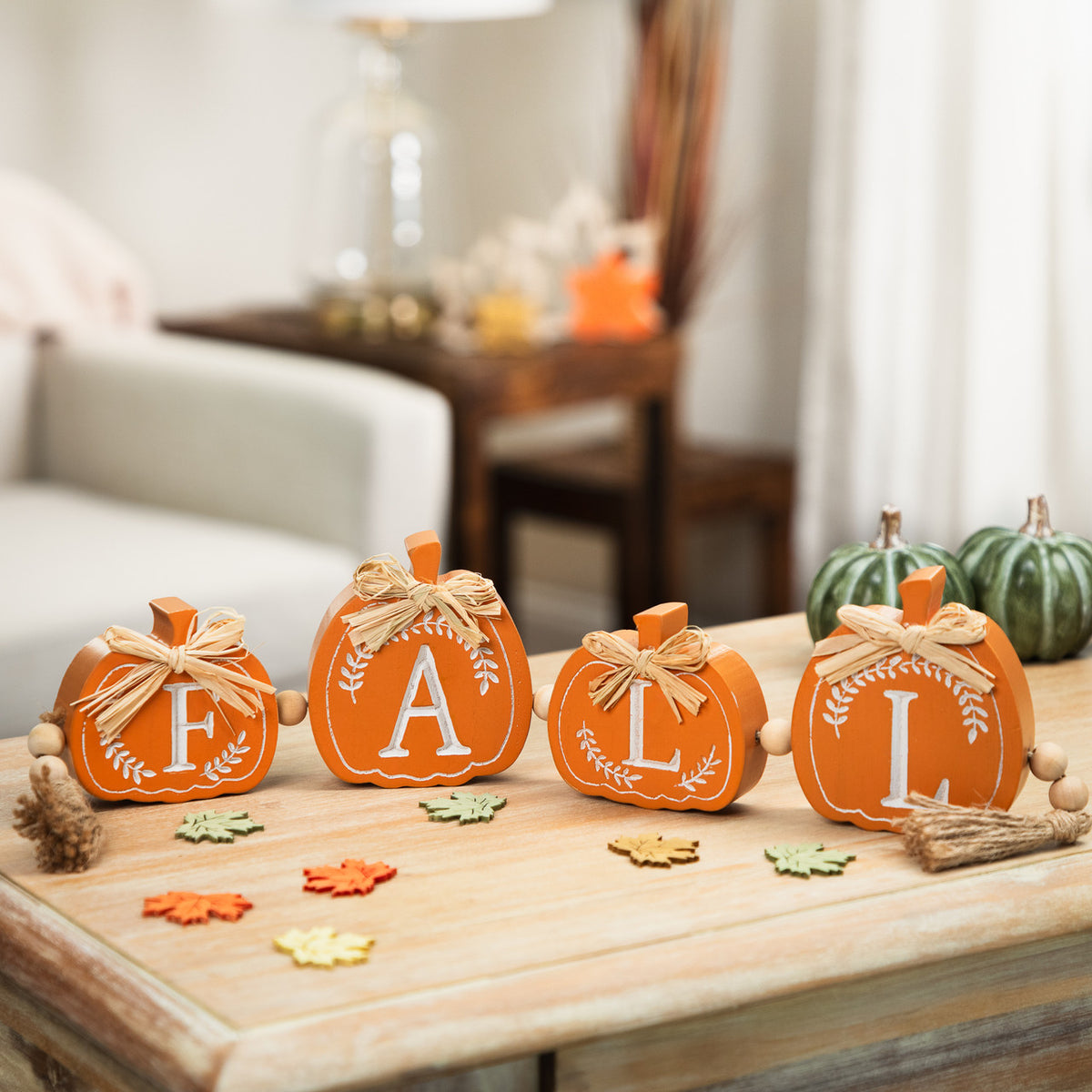 Wooden Mini Pumpkins Autumn Sign 22 Inch Fall Harvest Farmhouse Decor