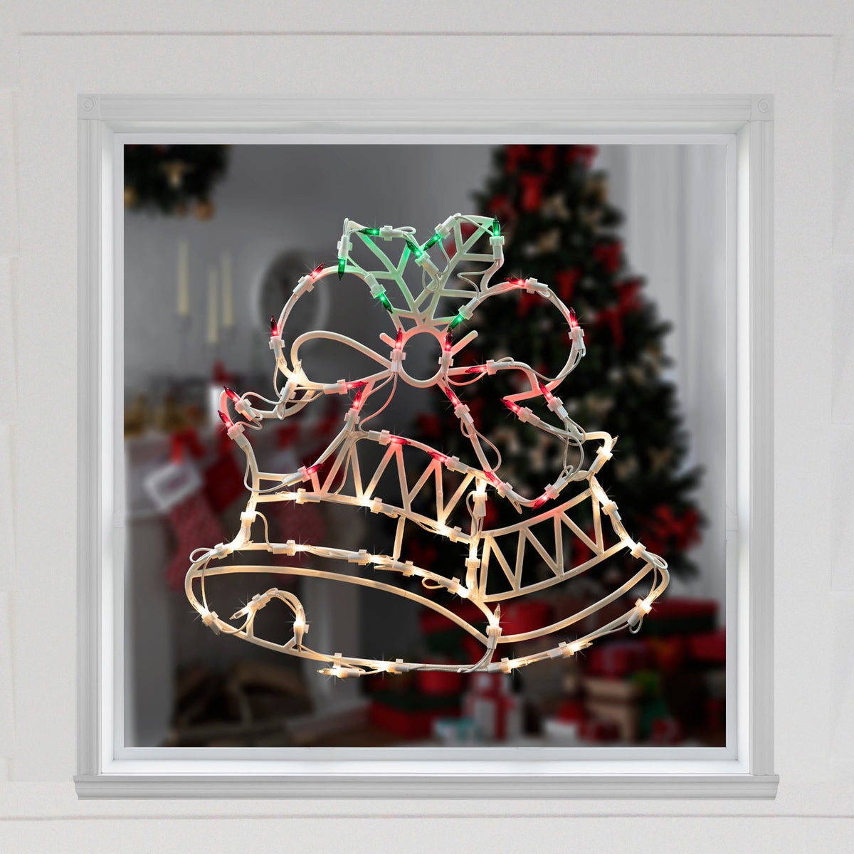 Christmas Window Silhouette Decoration 15&quot; Lighted Bells with Bow