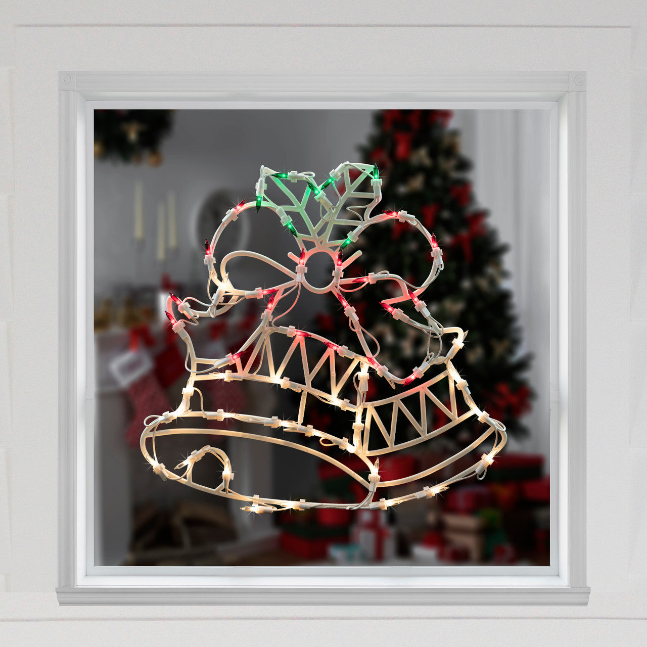 Christmas Window Silhouette Decoration 15" Lighted Bells with Bow