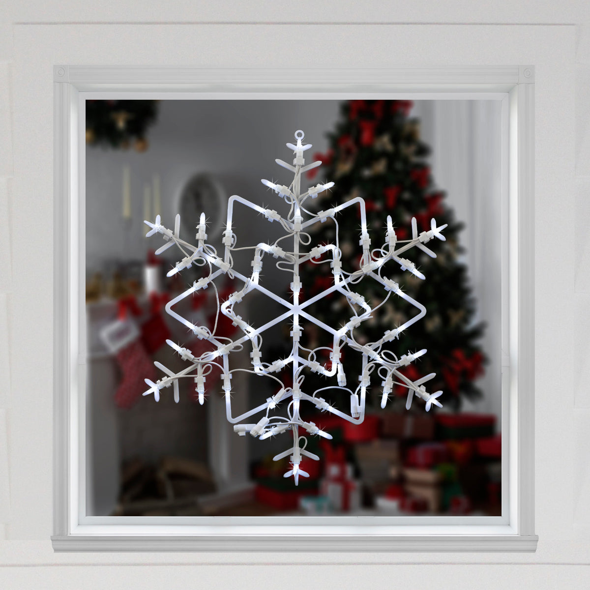 Snowflake Christmas 18&quot; White LED Lighted Window Silhouette
