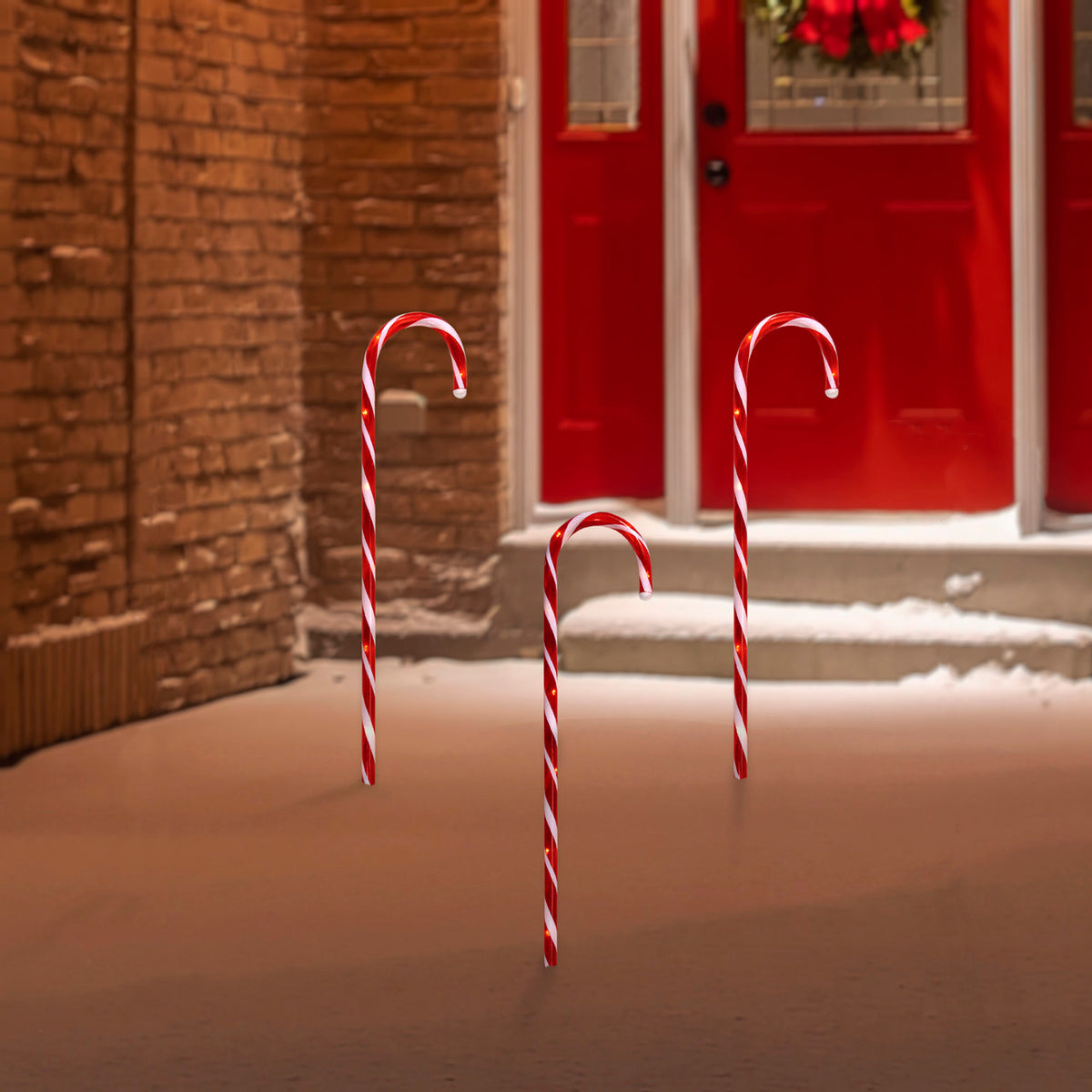 Outdoor Christmas Decorations 28&quot; Set of 3 Lighted Candy Cane
