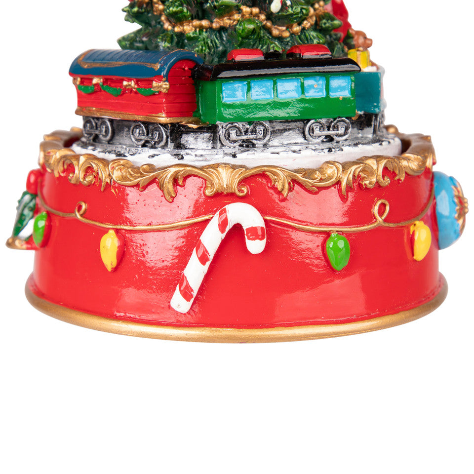 Musical and Animated Christmas Carousel 6 Inch – Santa on Train Figurine, Red and Gold Festive Tabletop Decor