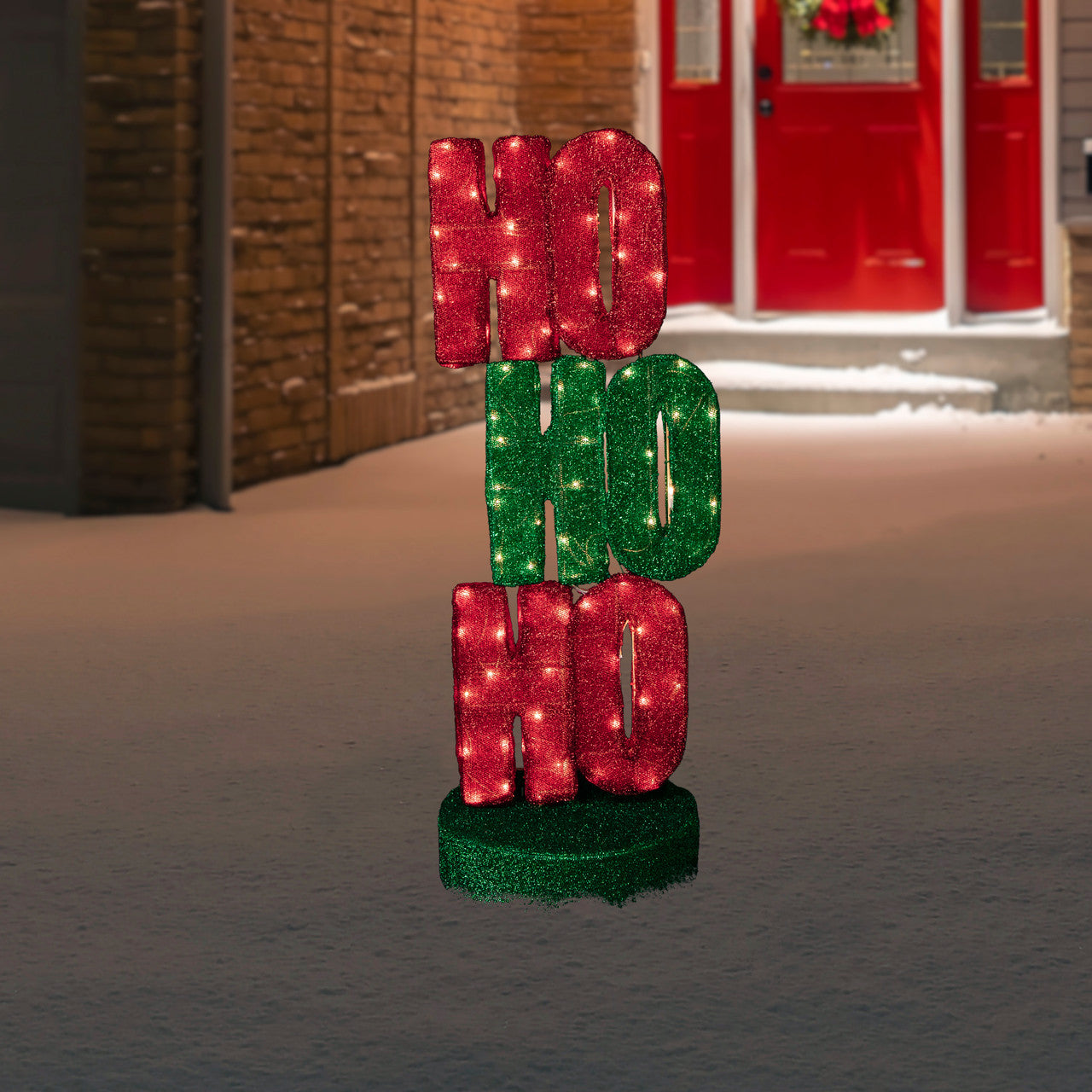 Christmas Sign Decoration 39" Lighted Red and Green 'Ho Ho Ho'