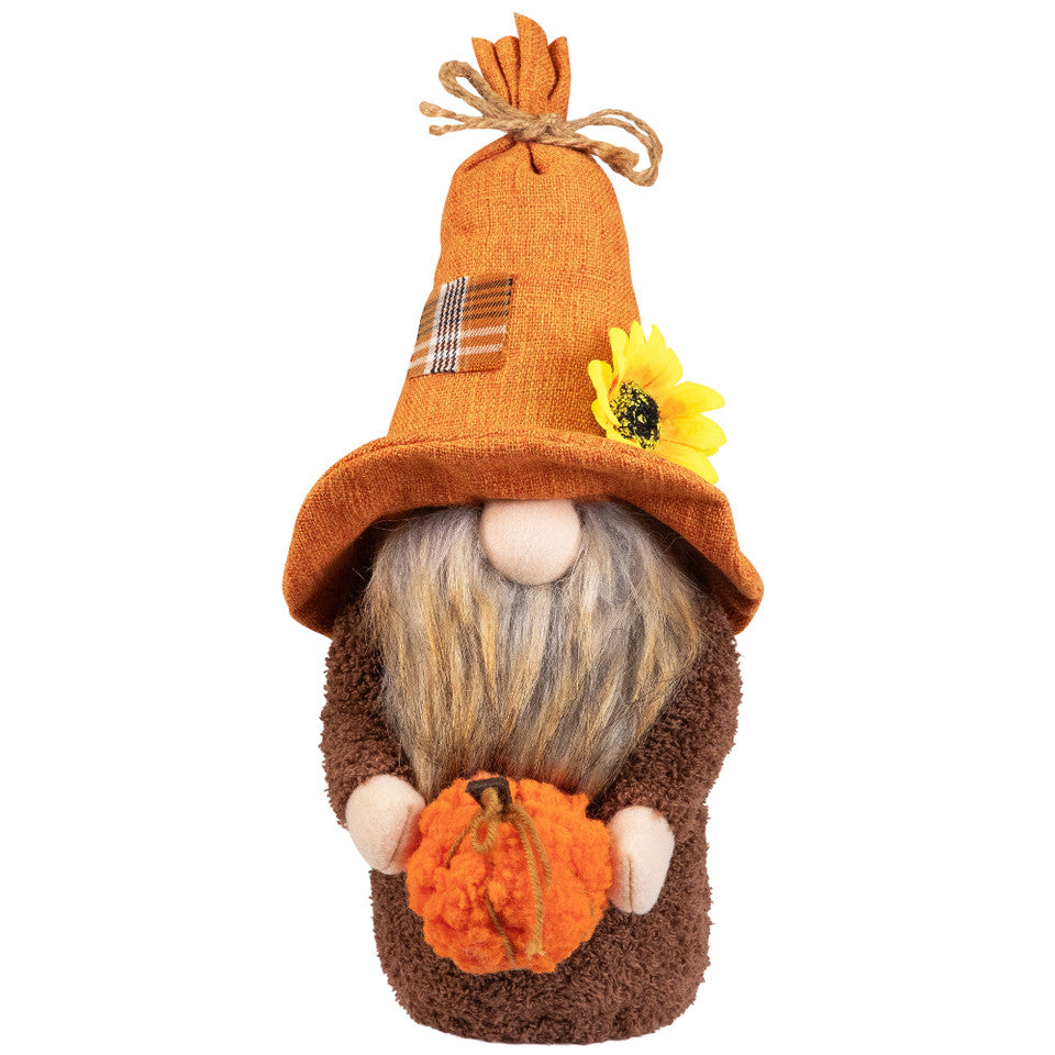 Sunflower and Pumpkin Fall Gnome Decor (13") Standing Autumn Harvest Accent Figure