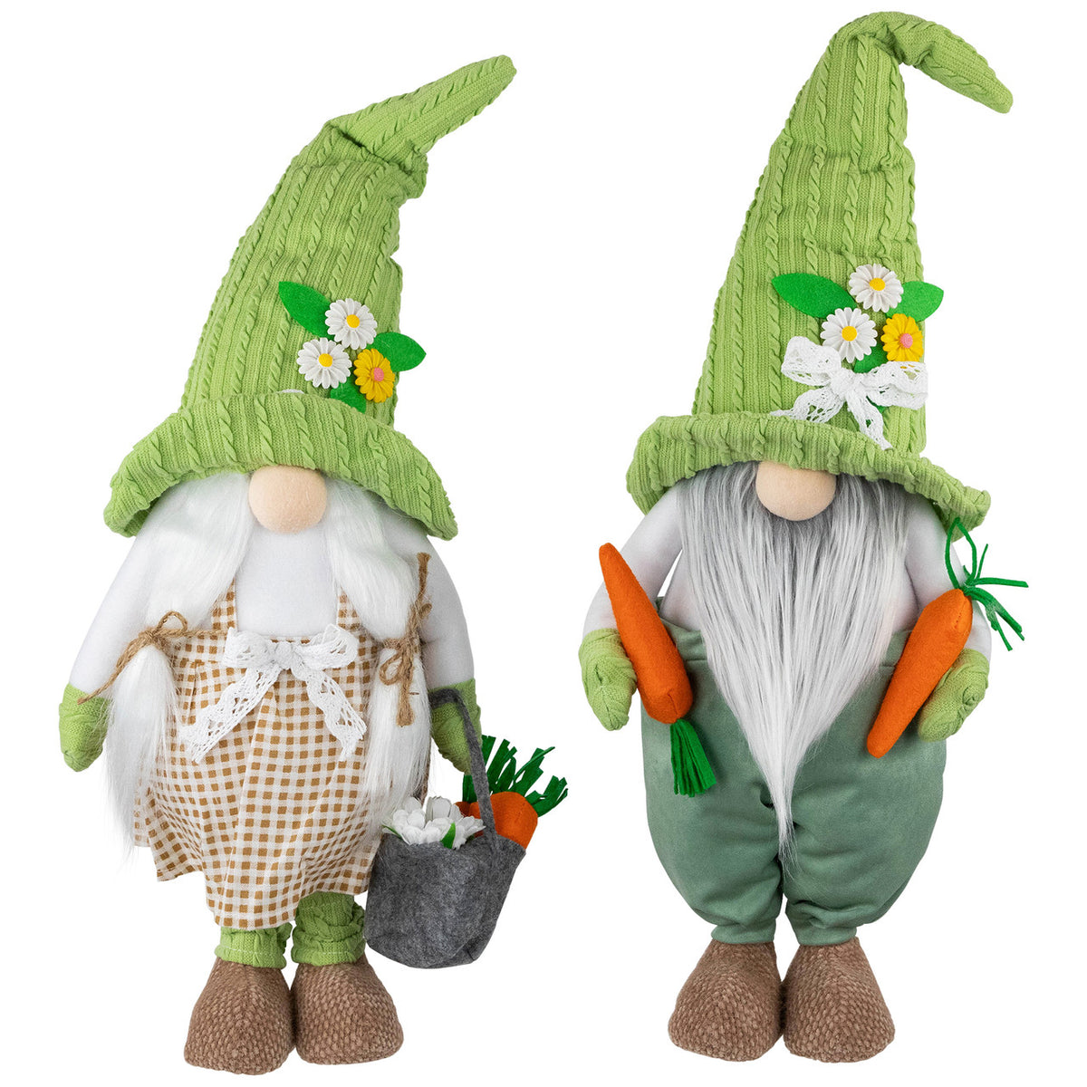 Gardening Gnomes Easter Figurines 15&quot; Green White, Set of 2