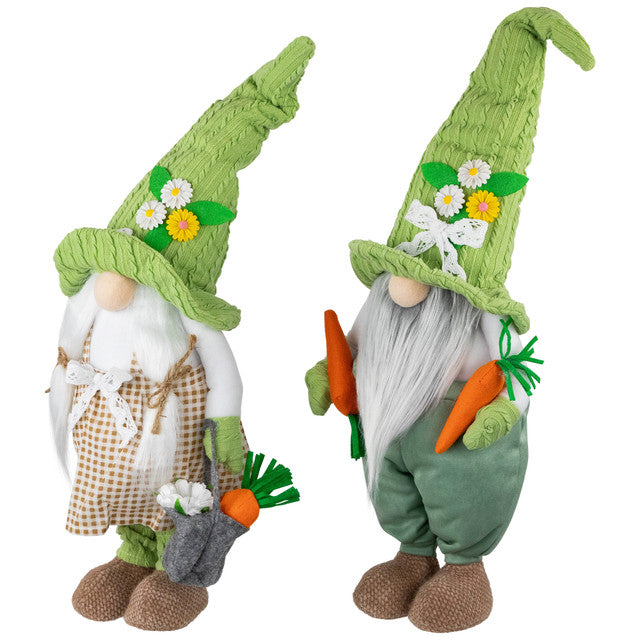 Gardening Gnomes Easter Figurines 15&quot; Green White, Set of 2