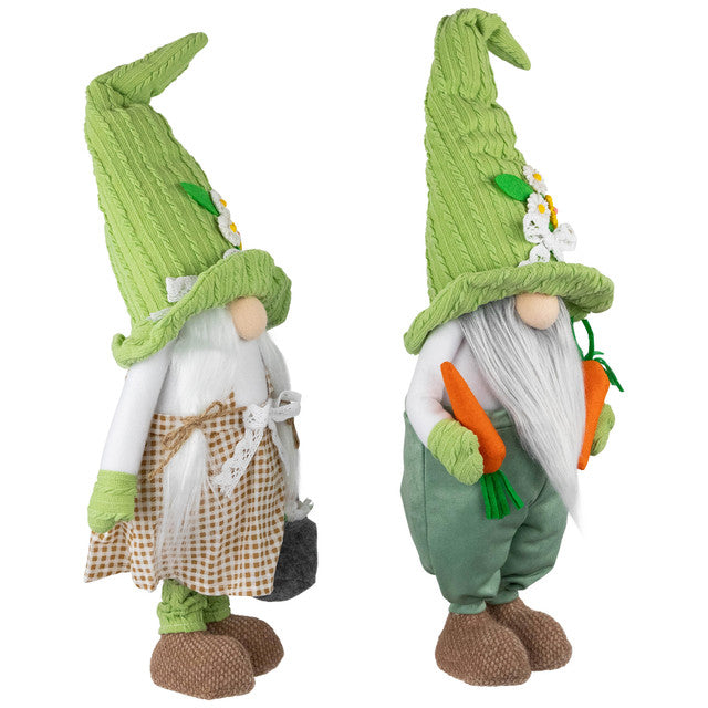 Gardening Gnomes Easter Figurines 15&quot; Green White, Set of 2
