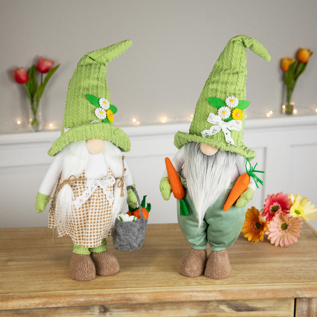Gardening Gnomes Easter Figurines 15&quot; Green White, Set of 2
