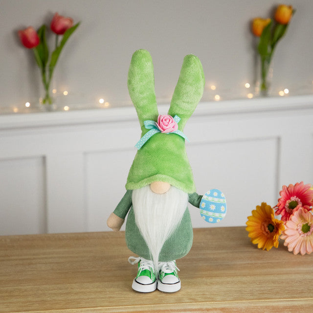 Gnome with Bunny Ears Easter Figure 15&quot; Green White